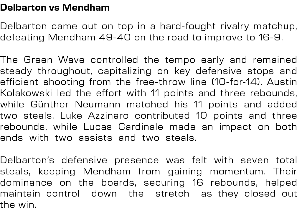 Delbarton vs Mendham,Delbarton came out on top in a hard fought rivalry matchup, defeating Mendham 49 40 on the road ...