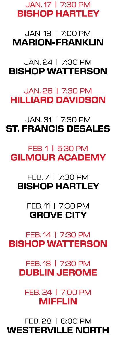 jan. 17 | 7:30 PM bishop hartley jan. 18 | 7:00 PM marion franklin jan. 24 | 7:30 PM bishop watterson jan. 28 | 7:30 ...