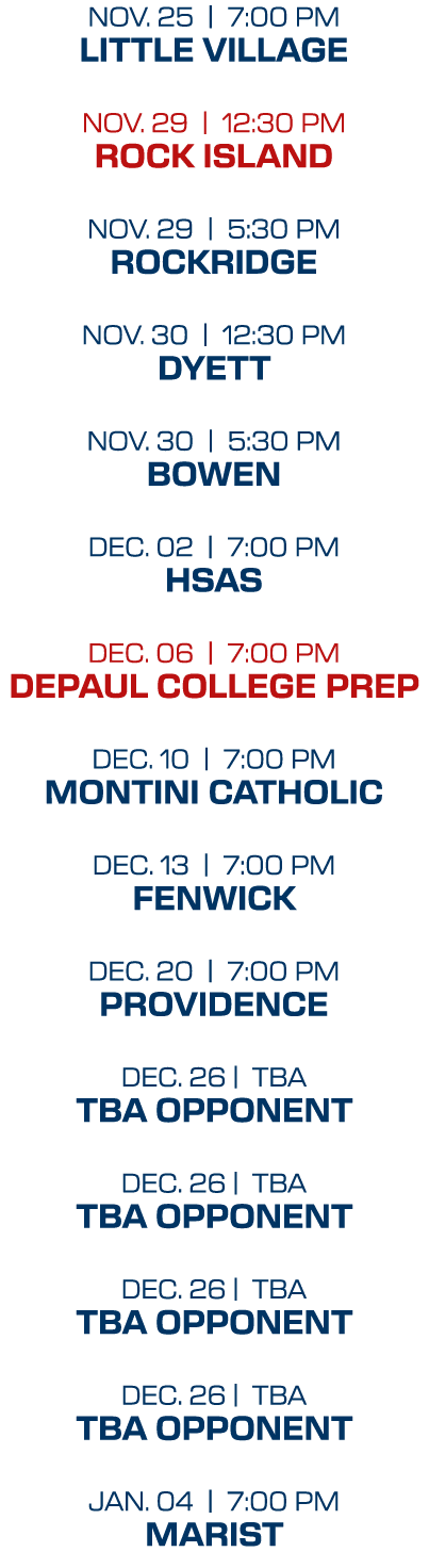 NOV. 25 | 7:00 PM LITTLE VILLAGE NOV. 29 | 12:30 PM ROCK ISLAND NOV. 29 | 5:30 PM ROCKRIDGE NOV. 30 | 12:30 PM DYETT ...