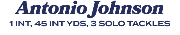 Antonio Johnson 1 INT, 45 INT YDS, 3 SOLO TACKLES