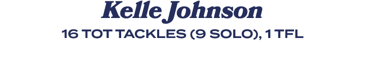Kelle Johnson 16 TOT TACKLES (9 SOLO), 1 TFL