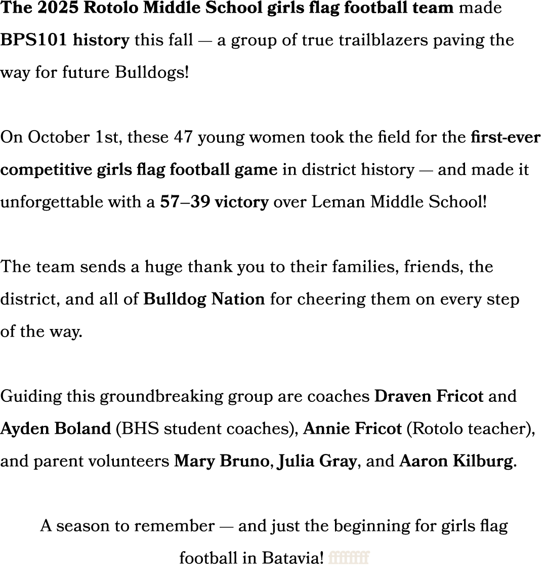 The 2025 Rotolo Middle School girls flag football team made BPS101 history this fall — a group of true trailblazers p...