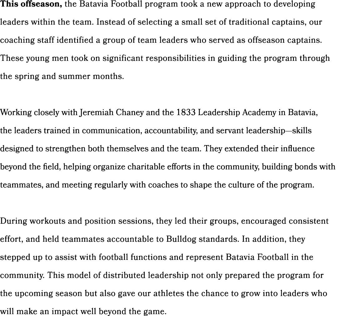 This offseason, the Batavia Football program took a new approach to developing leaders within the team. Instead of se...