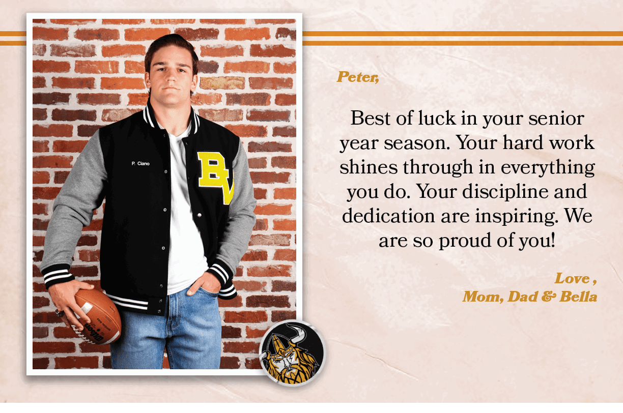 Peter, Best of luck in your senior year season. Your hard work shines through in everything you do. Your discipline a...