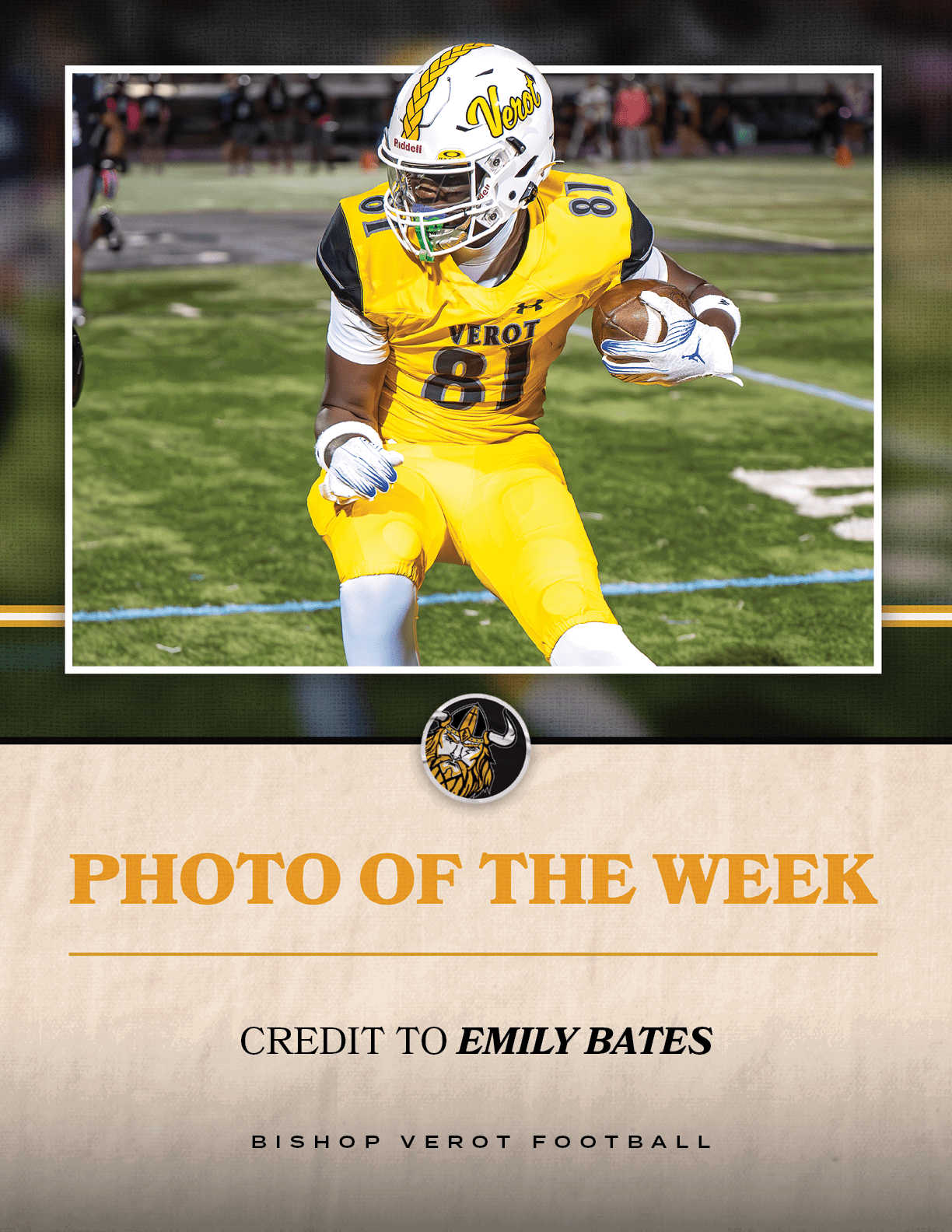 CREDIT TO emily bates,Bishop Verot footbal