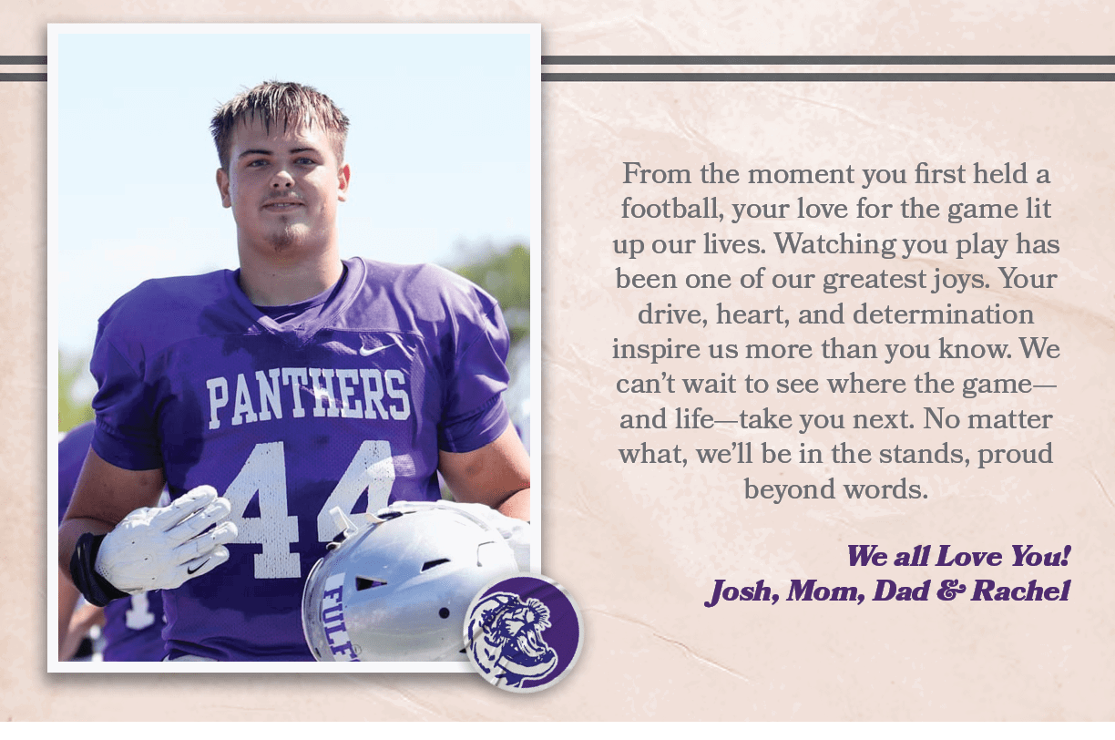  From the moment you first held a football, your love for the game lit up our lives. Watching you play has been one o...