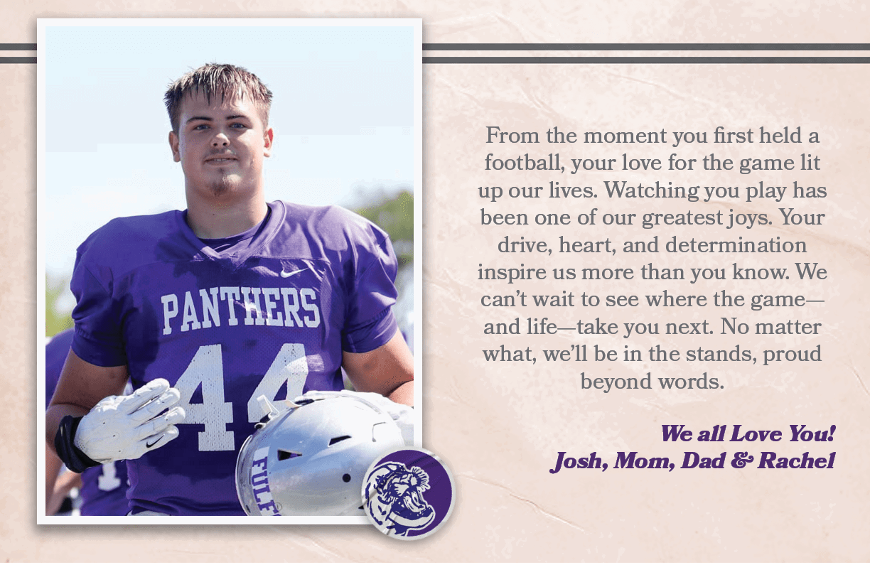  From the moment you first held a football, your love for the game lit up our lives. Watching you play has been one o...