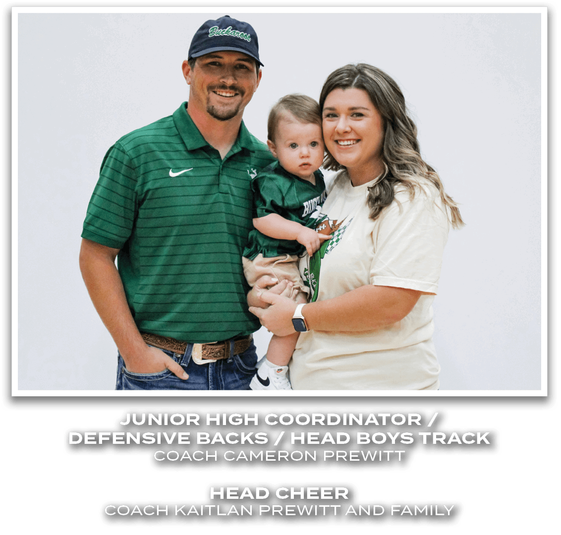 JUNIOR HIGH Coordinator / Defensive Backs / Head Boys Track Coach Cameron Prewitt HEAD CHEER Coach Kaitlan Prewitt an...