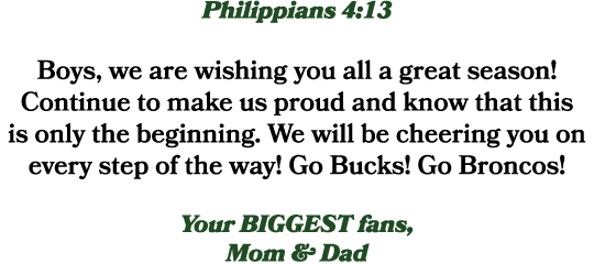 Philippians 4:13 Boys, we are wishing you all a great season! Continue to make us proud and know that this is only th...