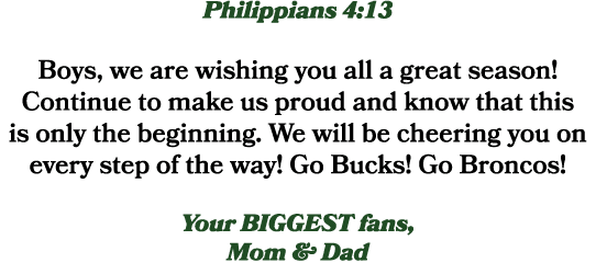 Philippians 4:13 Boys, we are wishing you all a great season! Continue to make us proud and know that this is only th...