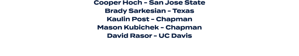 Cooper Hoch San Jose State Brady Sarkesian Texas Kaulin Post Chapman Mason Kubichek Chapman David Rasor UC Davis