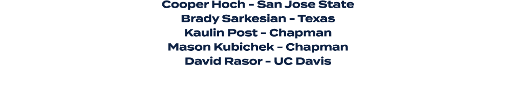 Cooper Hoch San Jose State Brady Sarkesian Texas Kaulin Post Chapman Mason Kubichek Chapman David Rasor UC Davis