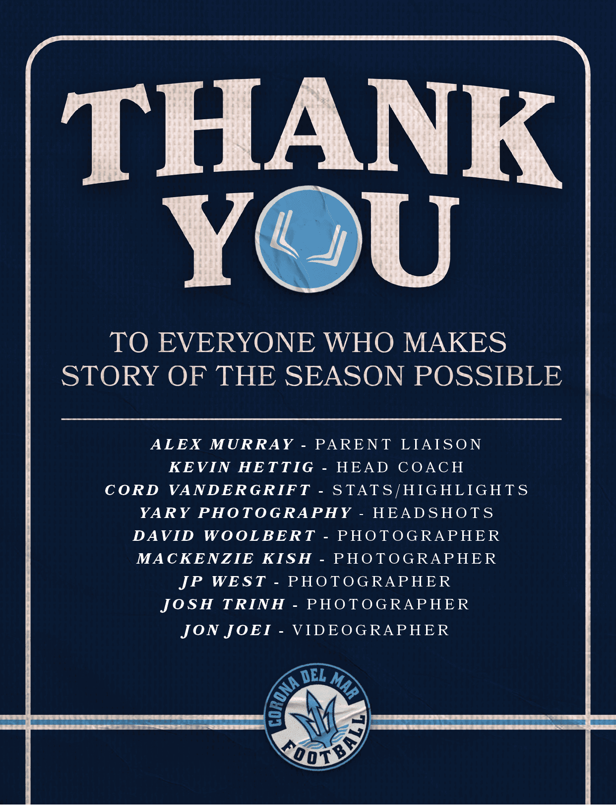 ALEX MURRAY PARENT LIAISON KEVIN HETTIG HEAD COACH Cord Vandergrift STATS/HIGHLIGHTS YARY PHOTOGRAPHY HEADSHOTS David...