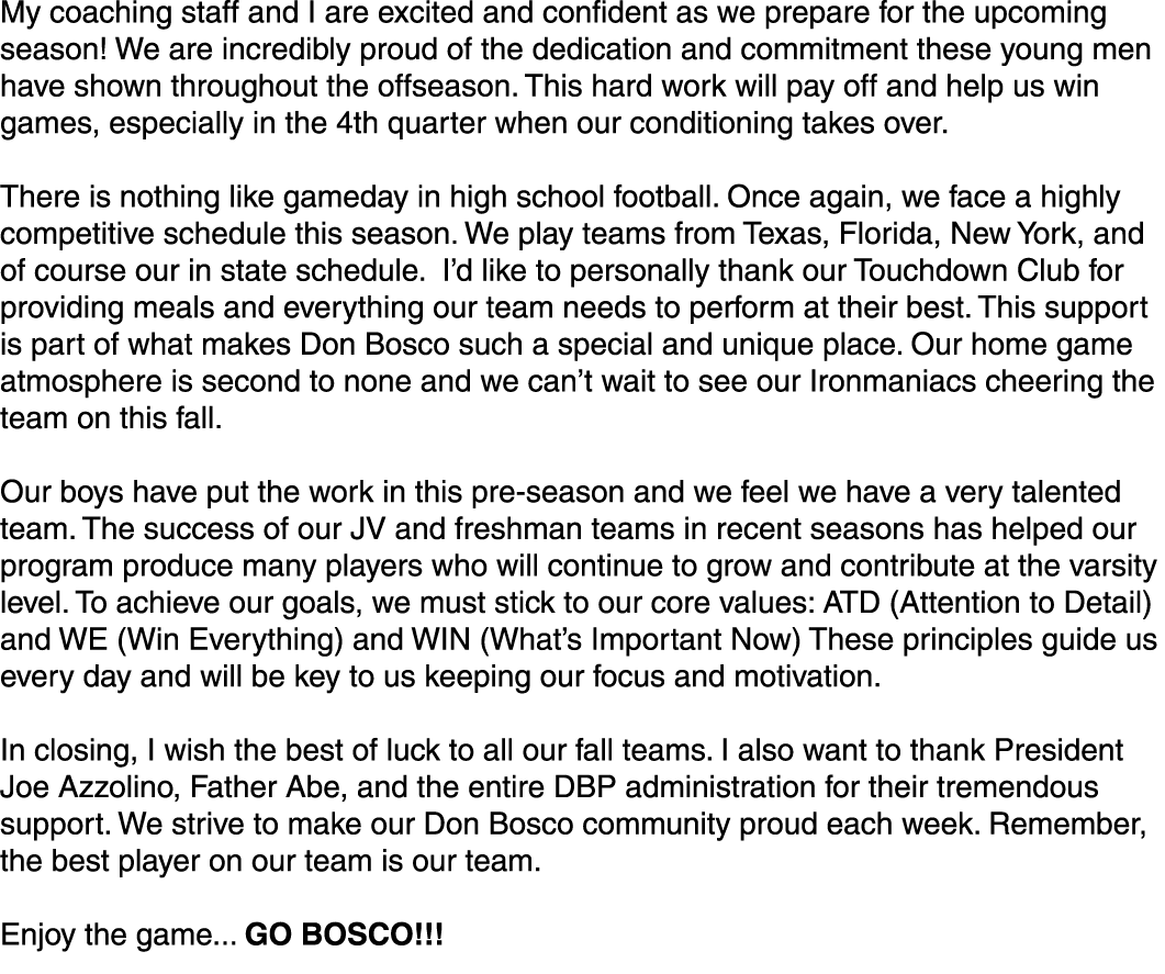 My coaching staff and I are excited and confident as we prepare for the upcoming season! We are incredibly proud of t...