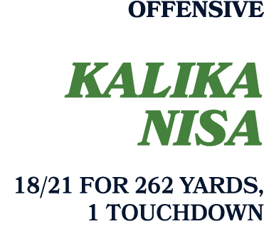 Offensive Kalika Nisa 18/21 for 262 yards, 1 Touchdown