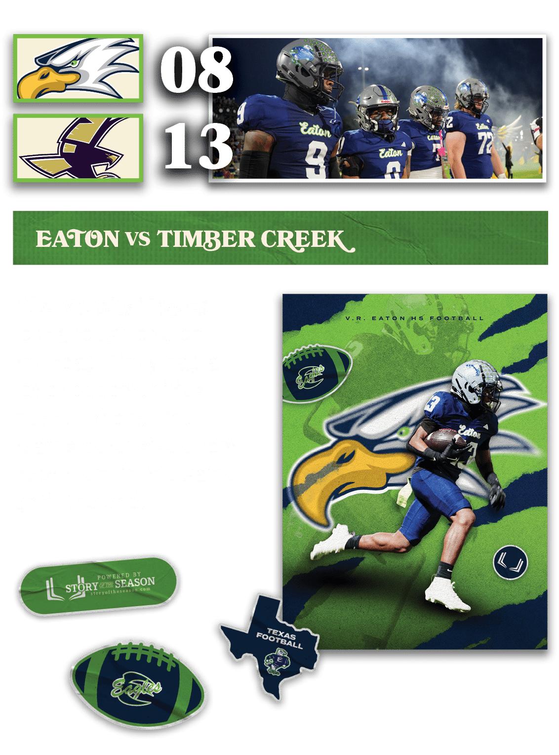 13,08,EATON vs TIMBER CREEK,The Varsity Eagles lost a tough one on the road. They had a lot of opportunities but fell...