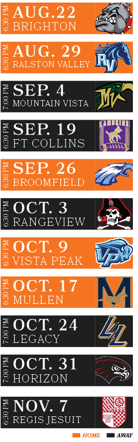 6:30 PM,7:00 PM,7:00 PM,6:30 PM,6:30 PM,6:30 PM,AWAY,HOME,LEGACY,OCT. 24,REGIS JESUIT,HORIZON,NOV. 7,OCT. 31,MULLEN,O...