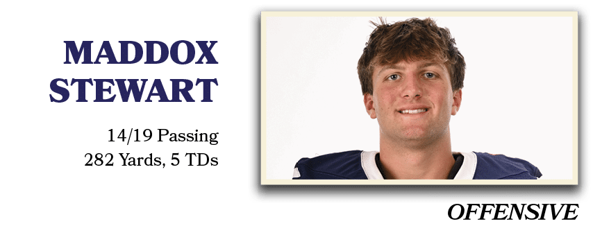 14/19 Passing 282 Yards, 5 TDs,Maddox Stewart ,Offensiv