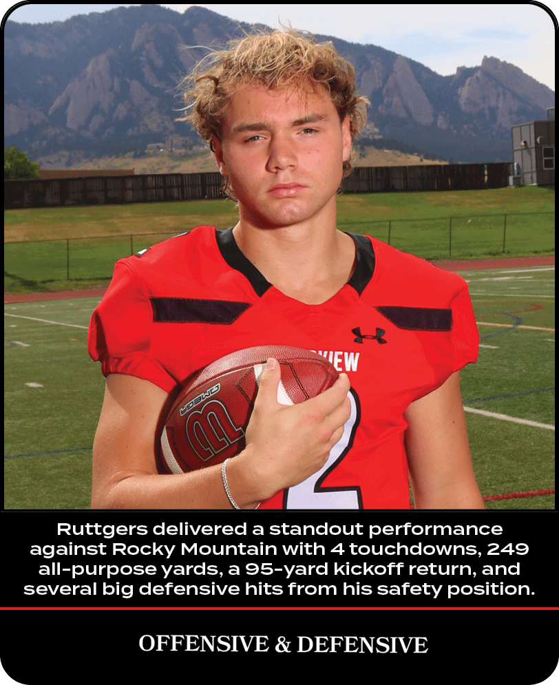 Ruttgers delivered a standout performance against Rocky Mountain with 4 touchdowns, 249 all purpose yards, a 95 yard ...