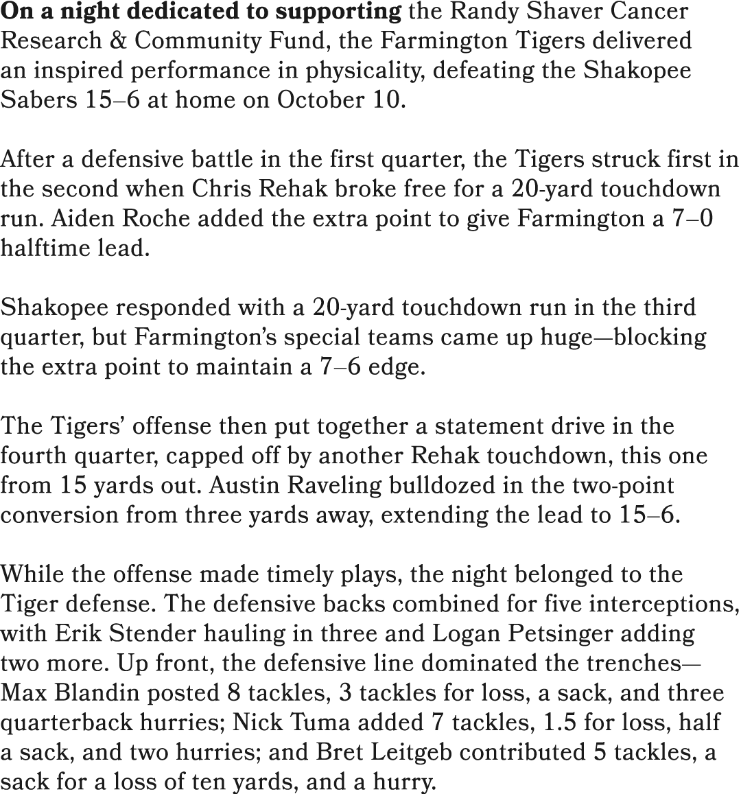 On a night dedicated to supporting the Randy Shaver Cancer Research & Community Fund, the Farmington Tigers delivered...