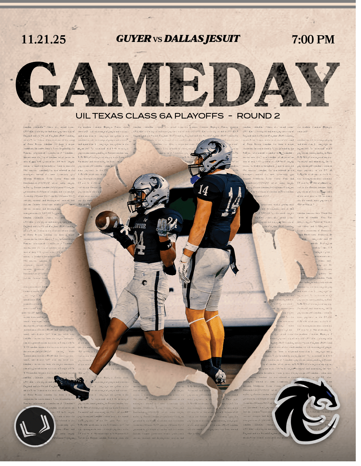 UIL Texas CLASS 6a PLAYOFFS ROUND 2,7:00 PM,11.21.25,GUYER vs Dallas Jesui