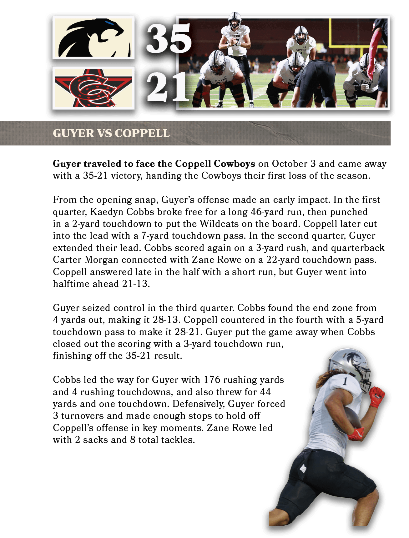 Guyer traveled to face the Coppell Cowboys on October 3 and came away with a 35 21 victory, handing the Cowboys their...