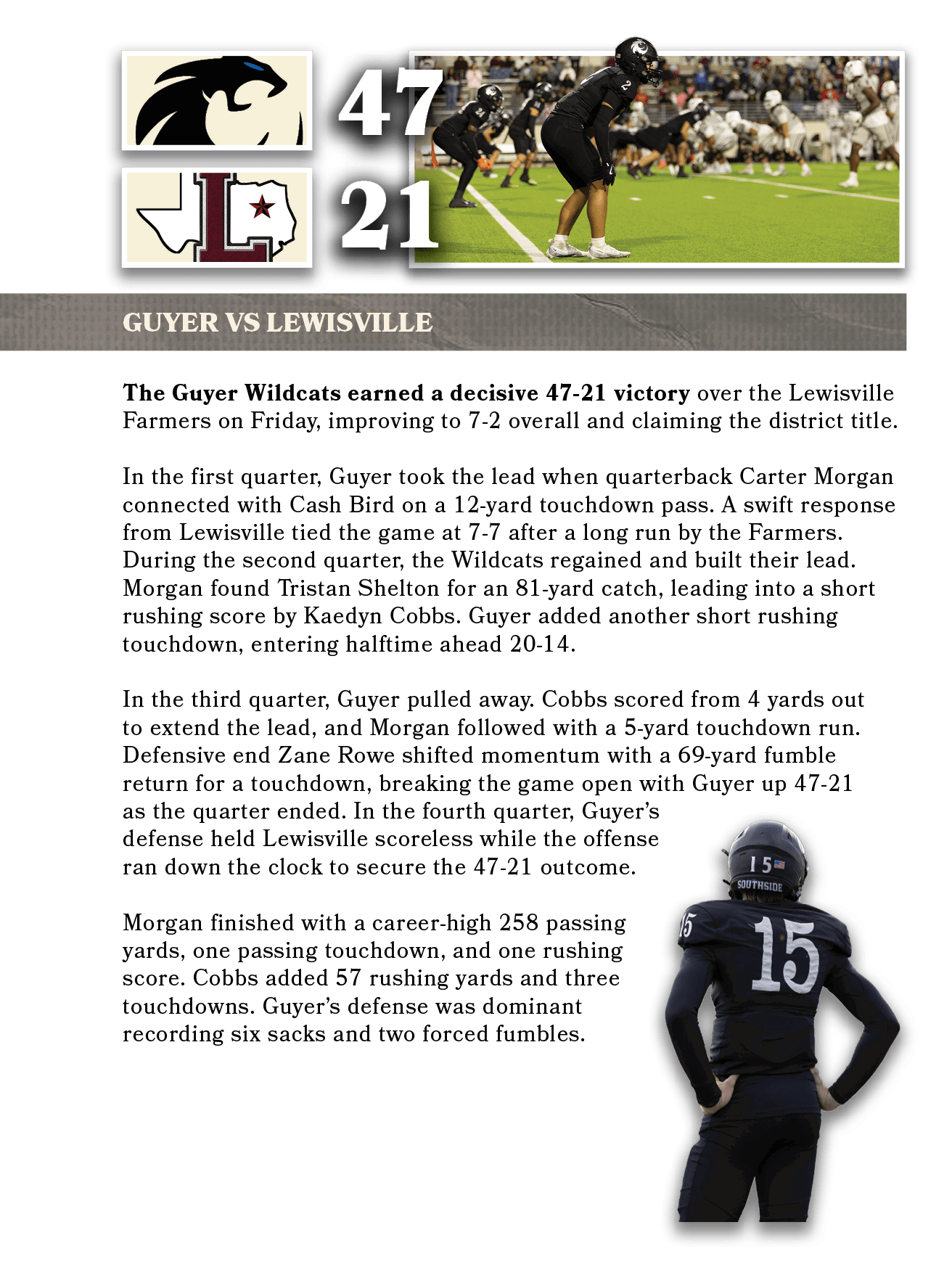 The Guyer Wildcats earned a decisive 47 21 victory over the Lewisville Farmers on Friday, improving to 7 2 overall an...