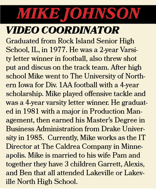 MIKE JOHNSON,Graduated from Rock Island Senior High School, IL, in 1977. He was a 2-year Varsity letter winner in foo...