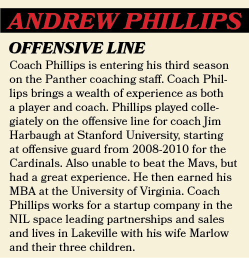ANDREW PHILLIPS,Coach Phillips is entering his third season on the Panther coaching staff. Coach Phillips brings a we...