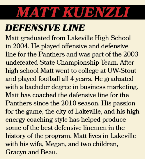 Matt Kuenzli,Matt graduated from Lakeville High School in 2004. He played offensive and defensive line for the Panthe...