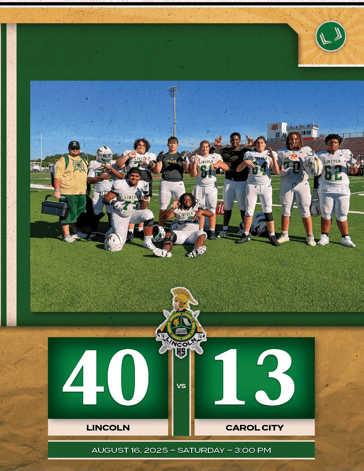 13,40,VS,CAROL CITY,LINCOLN,AUGUST 16, 2025 – SATURDAY – 3:00 P