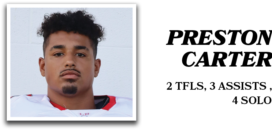 2 TFLs, 3 Assists , 4 Solo ,Preston Carte