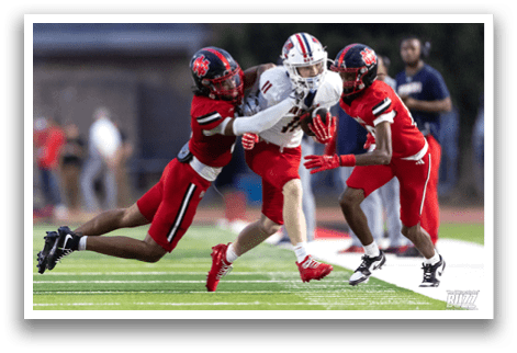 McKinney Boyd receiver Mason Novak (11) fights for yardage after a catch against North Garland on Friday, August 29, 2025 at Lovejoy High School. (Photo by Kevin Bartram/buzzphotos.com)