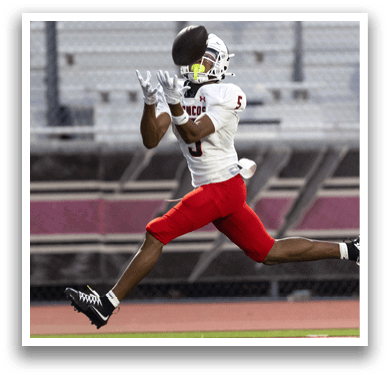 McKinney Boyd's Brandon Dixon (5) makes a catch for a touchdown against North Garland on Friday, August 29, 2025 at Lovejoy High School. (Photo by Kevin Bartram/buzzphotos.com)