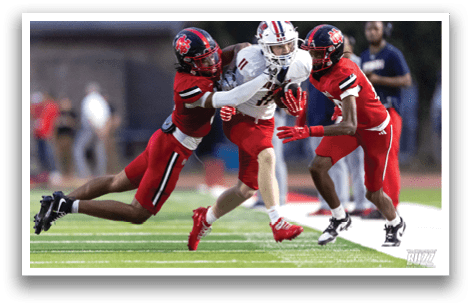 McKinney Boyd receiver Mason Novak (11) fights for yardage after a catch against North Garland on Friday, August 29, 2025 at Lovejoy High School. (Photo by Kevin Bartram/buzzphotos.com)