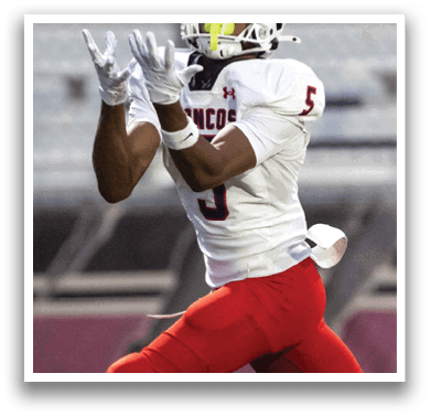 McKinney Boyd's Brandon Dixon (5) makes a catch for a touchdown against North Garland on Friday, August 29, 2025 at Lovejoy High School. (Photo by Kevin Bartram/buzzphotos.com)