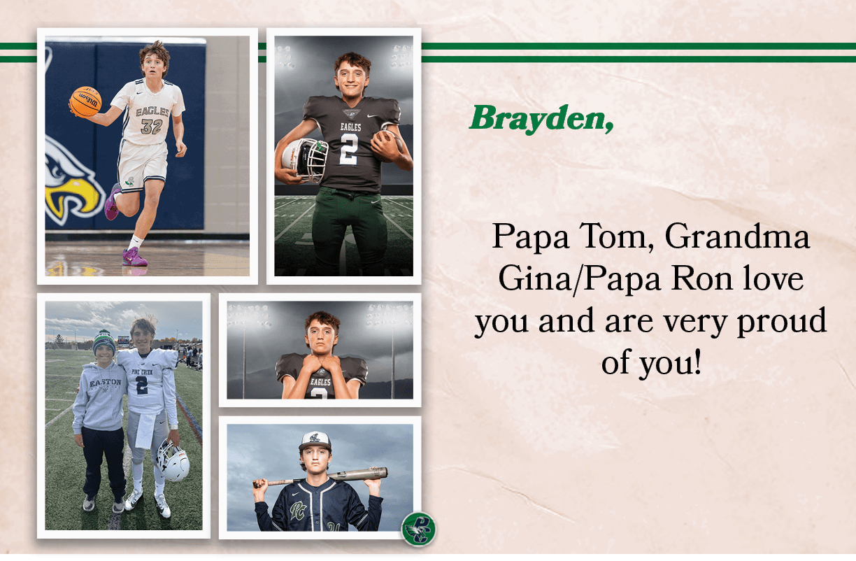 Brayden, , Papa Tom, Grandma Gina/Papa Ron love you and are very proud of you