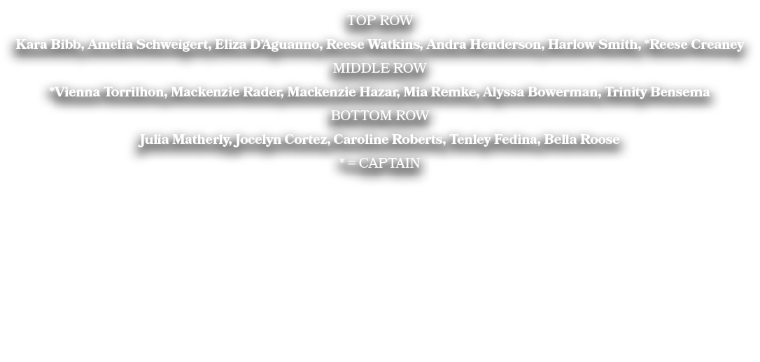 TOP ROW Kara Bibb, Amelia Schweigert, Eliza D’Aguanno, Reese Watkins, Andra Henderson, Harlow Smith, *Reese Creaney M...