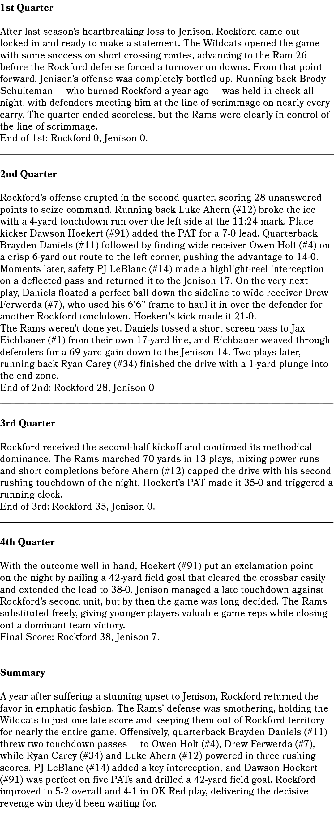 1st Quarter After last season’s heartbreaking loss to Jenison, Rockford came out locked in and ready to make a statem...