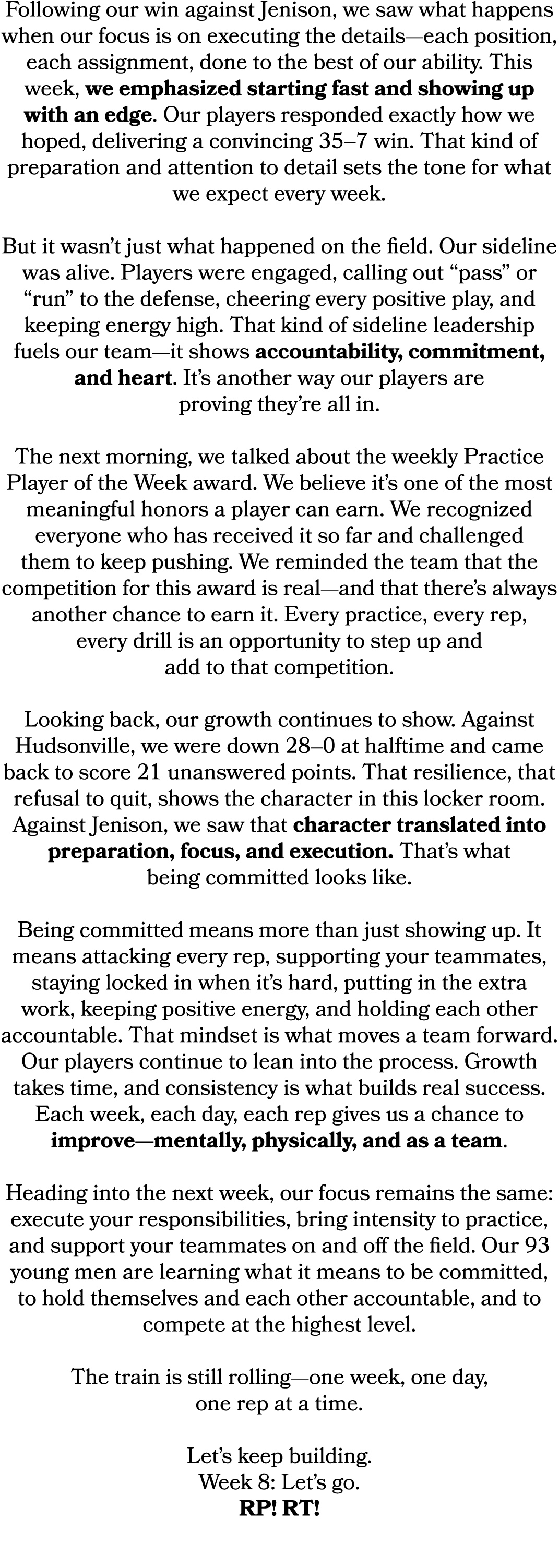 Following our win against Jenison, we saw what happens when our focus is on executing the details—each position, each...