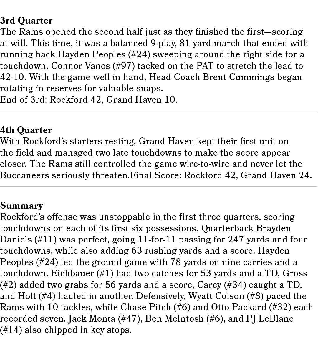 3rd Quarter The Rams opened the second half just as they finished the first—scoring at will. This time, it was a bala...