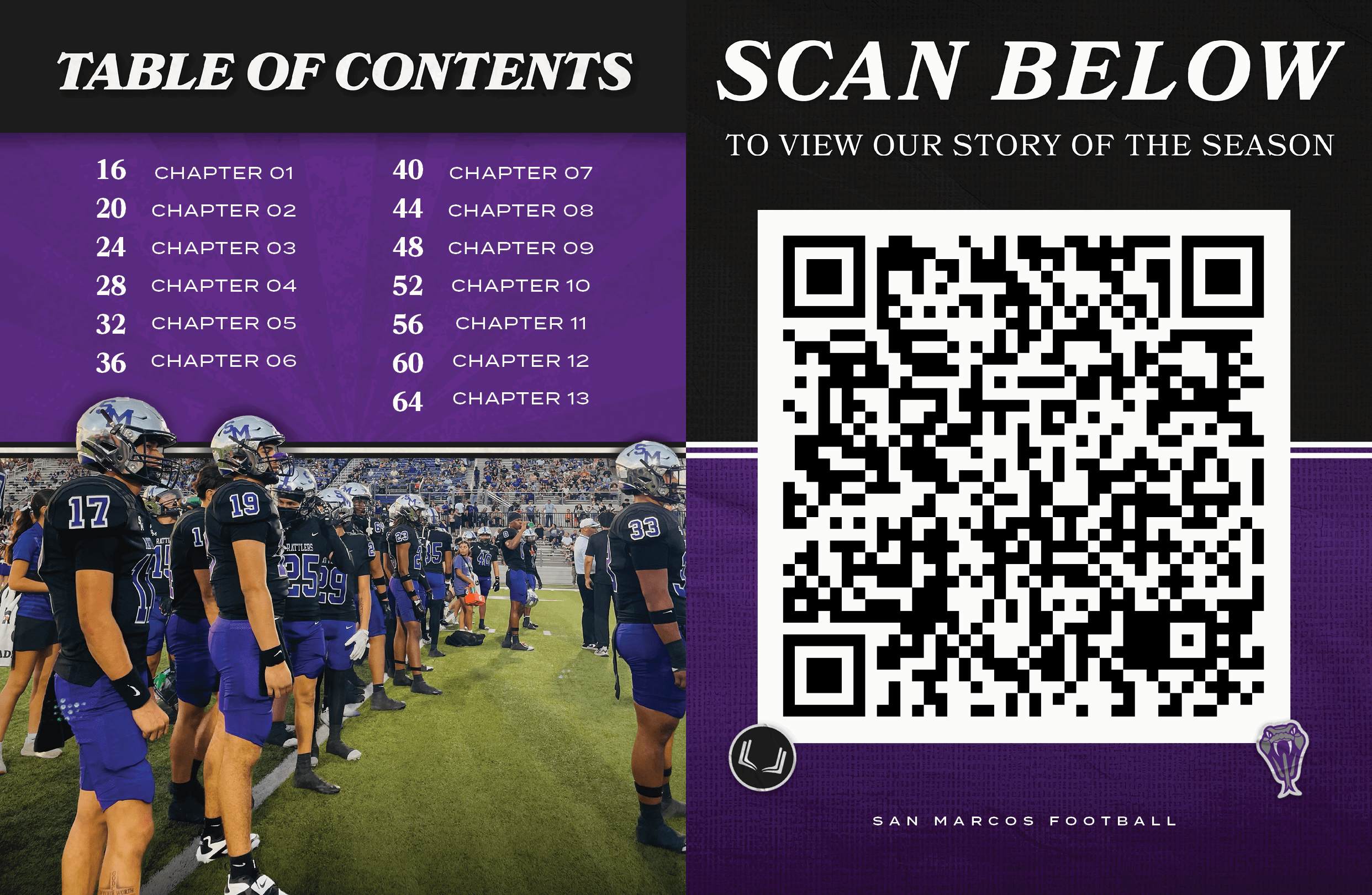 CHAPTER 07 CHAPTER 08 CHAPTER 09 CHAPTER 10 CHAPTER 11 CHAPTER 12 CHAPTER 13,40 44 48 52 56 60 64,San Marcos football...