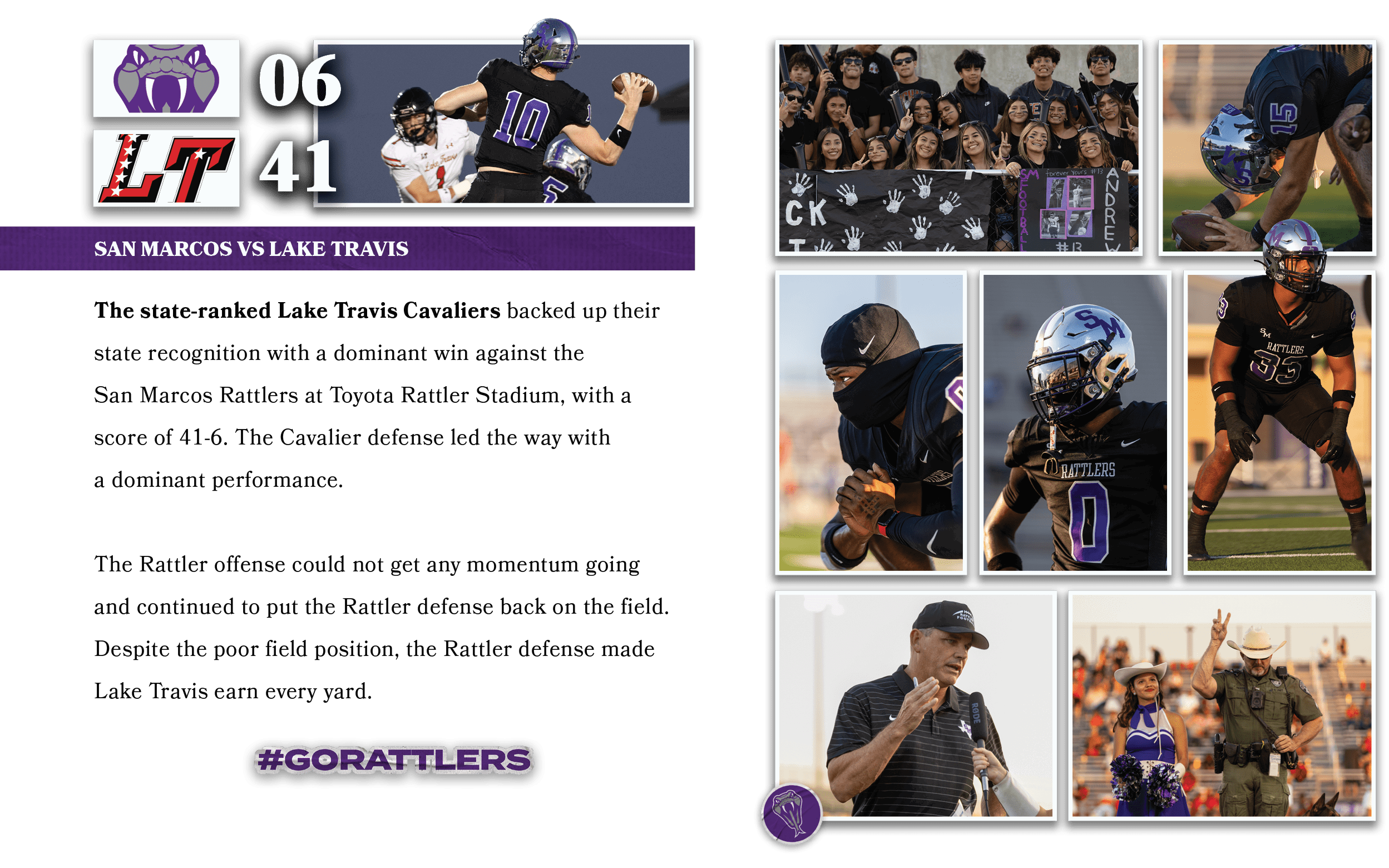 41,06,The state ranked Lake Travis Cavaliers backed up their state recognition with a dominant win against the San Ma...