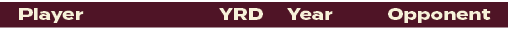 YRD,Opponent,Year,Playe