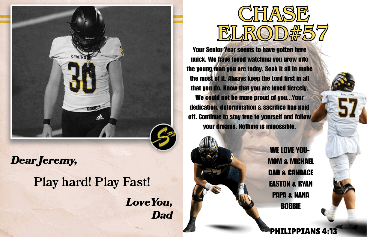 Dear Jeremy, Play hard! Play Fast! LoveYou, Dad