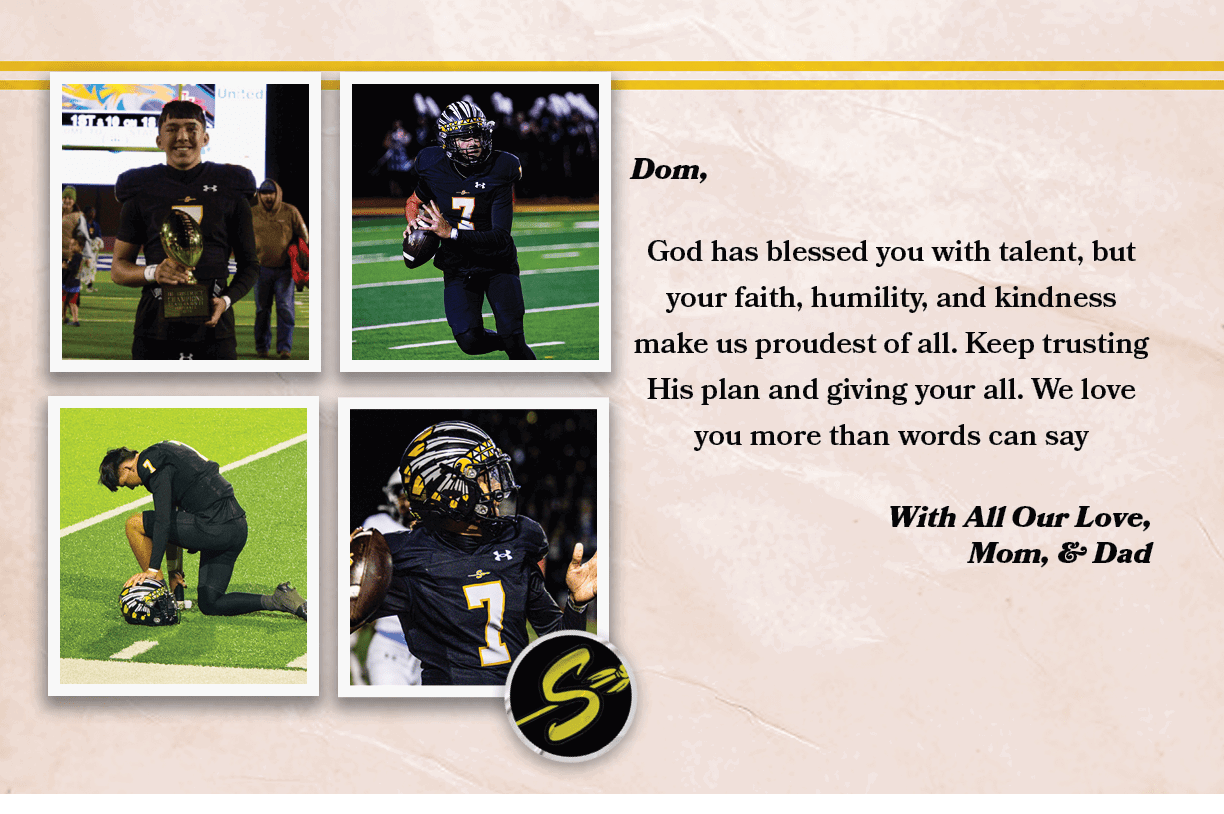 Dom, God has blessed you with talent, but your faith, humility, and kindness make us proudest of all. Keep trusting H...