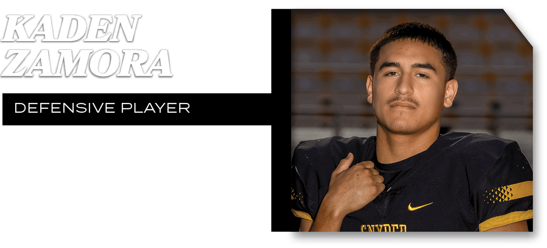 9 total tackles 2 TFLs 1 sack ,Kaden Zamora