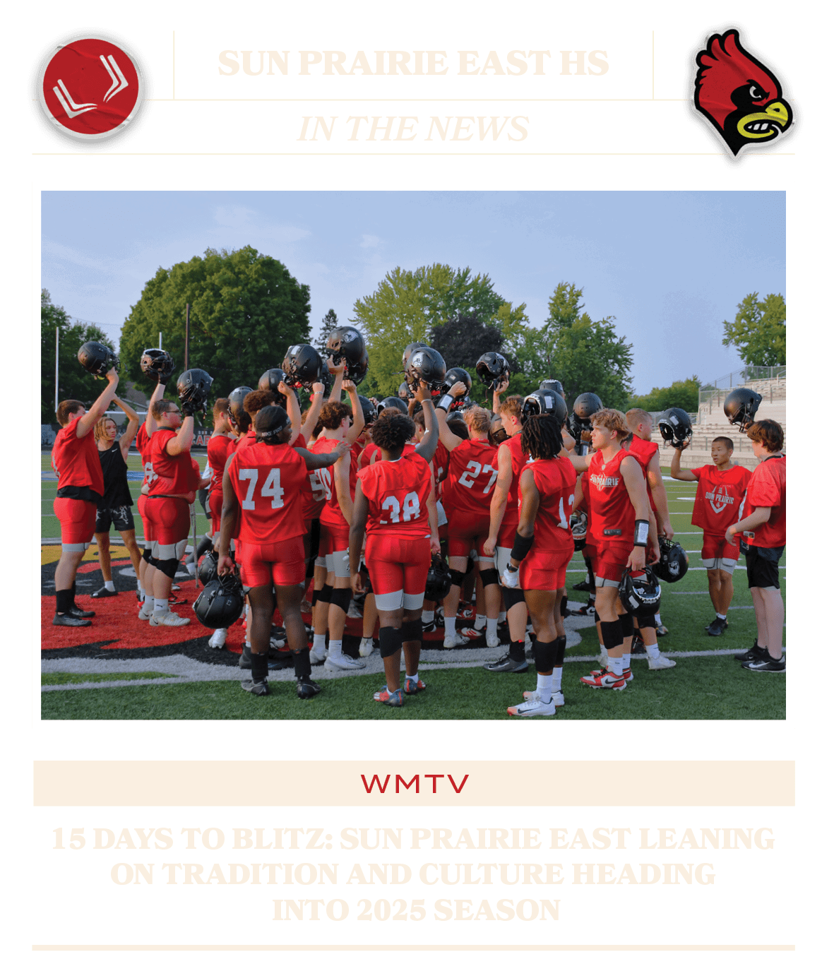 IN THE NEWS,SUN PRAirie east HS,WMTV,15 DAYS TO BLITZ: SUN PRAIRIE EAST LEANING ON TRADITION AND CULTURE HEADING INTO...