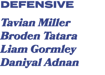 defensive Tavian Miller Broden Tatara Liam Gormley Daniyal Adnan
