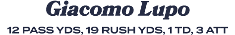 Giacomo Lupo 12 pass yds, 19 rush yds, 1 td, 3 att